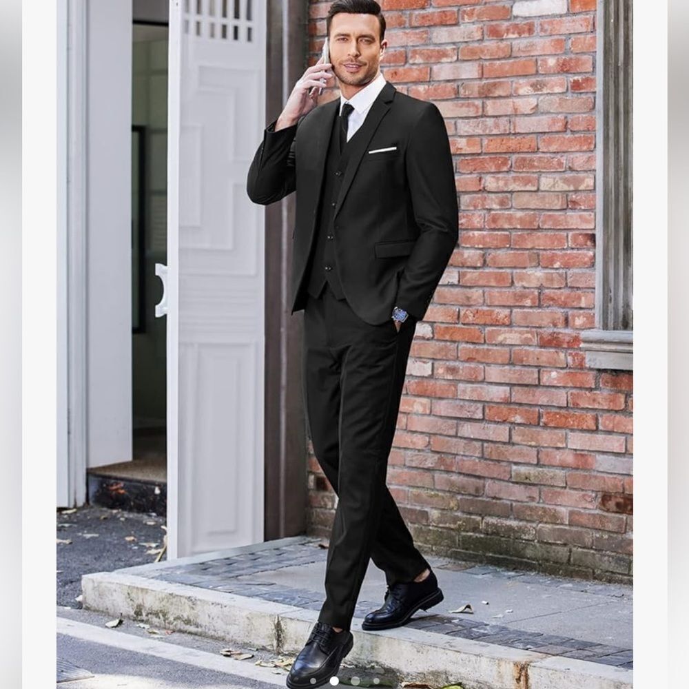 NWT COOFANDY 3 Piece Suits One Button Blazer Jacket Slim Fit Vest Suit Pant Tie